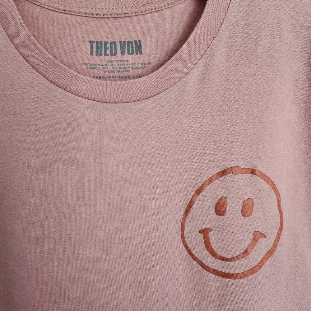 Theo Von Smiley Face Graphic Tee Men's S Dusty Pink Cotton Streetwear - Picture 4 of 8